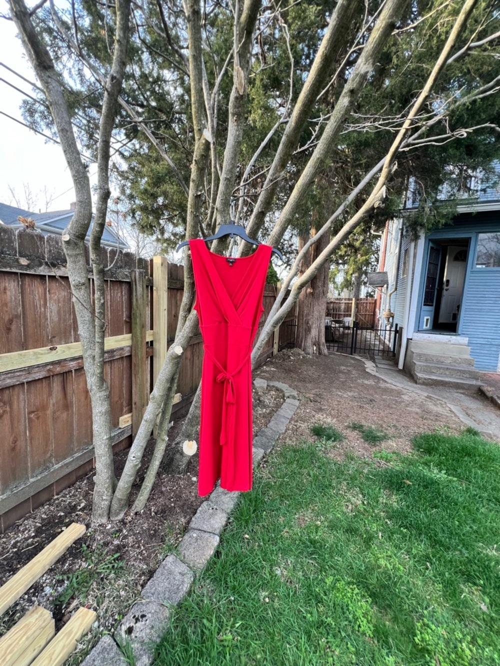 NWOT Elegant Flowy Talbots Petites Red Belted Surplice Dress Sleeveless MP Chic - Picture 9 of 17